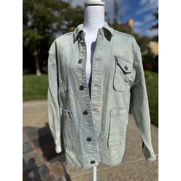 MSRP $128 LNDN by Free People Organic Cotton Light Washed Denim Jacket Size S-M - Picture 8 of 14
